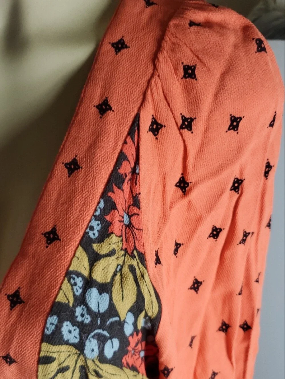 Free People Talulla Printed Mini Boho Dress Deep V Floral Coral and Black Size S